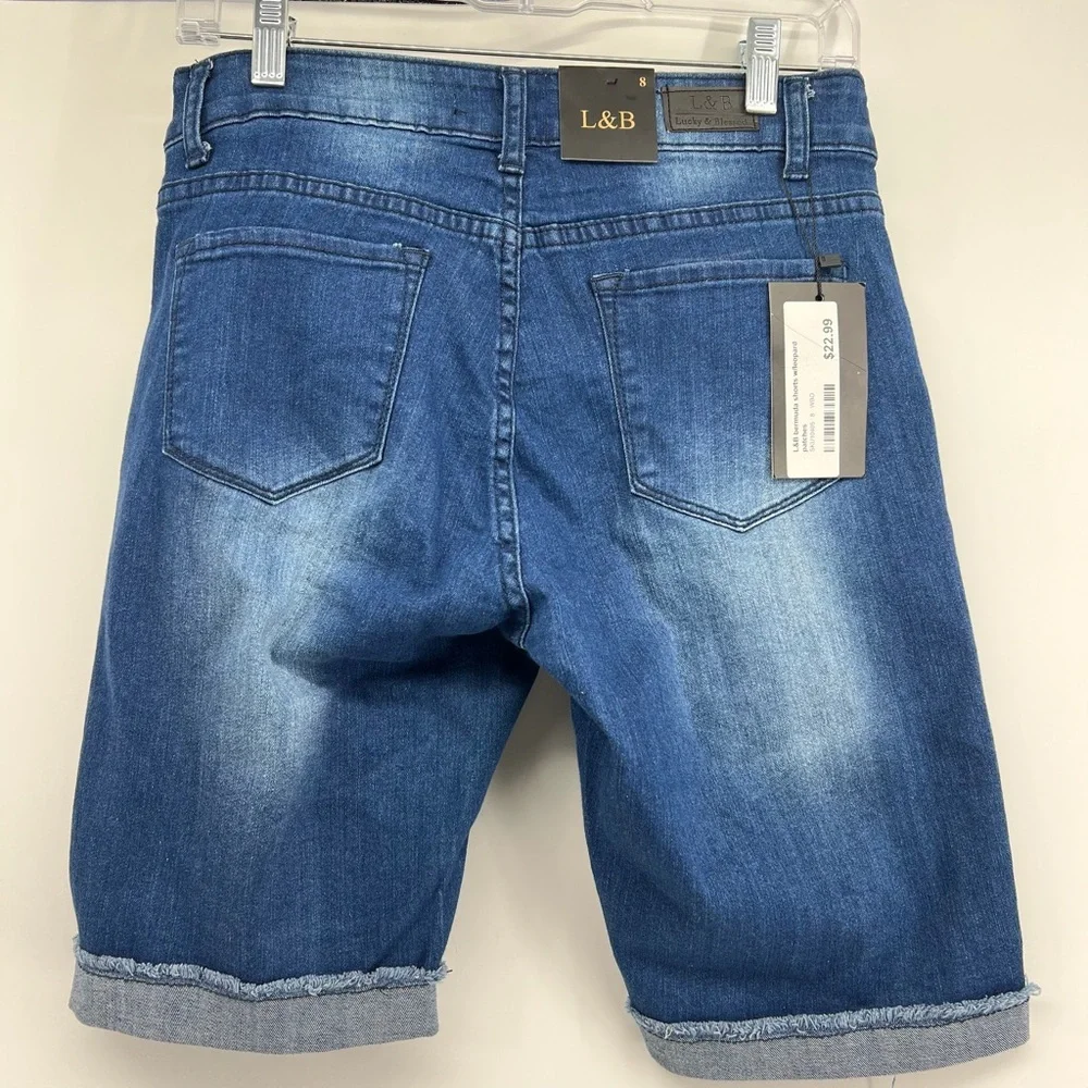 L&B Lucky & Blessed Sz 8 Bermuda Jean Leopard Patches Shorts NWT